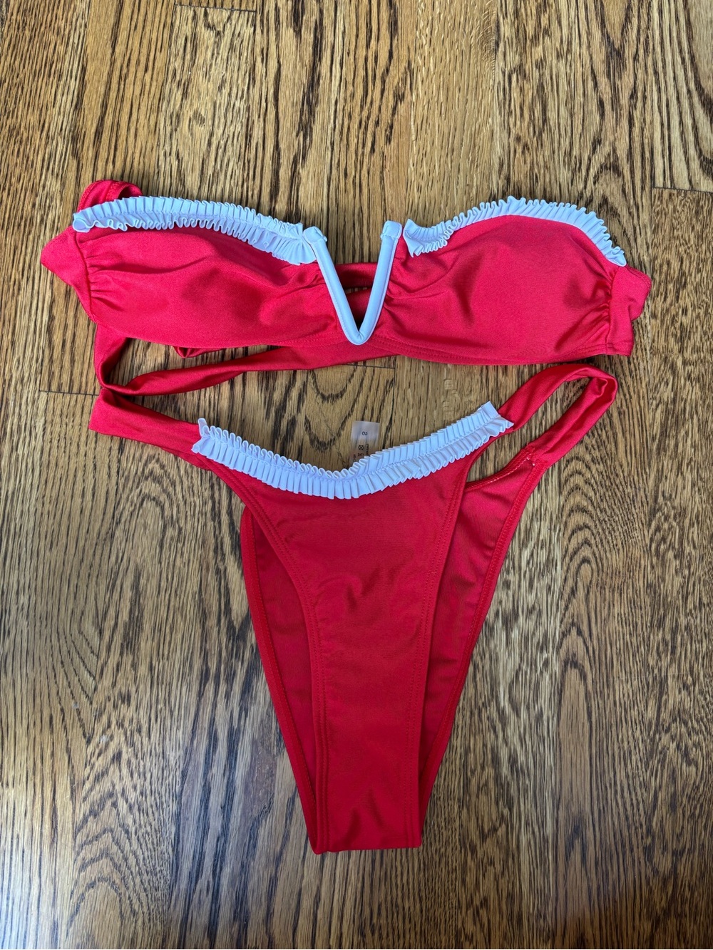 Shein Red Bikini with White Ruffle Accent